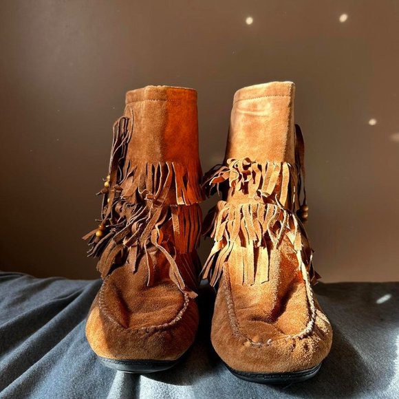 Brown Fringed Leather Boots Terracotta - Picture 4 of 4